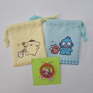 Sanrio 2023 Pouches and Acrylic Keychain EUC 4"x4.75" Pouches 2"x1.75" Keychain